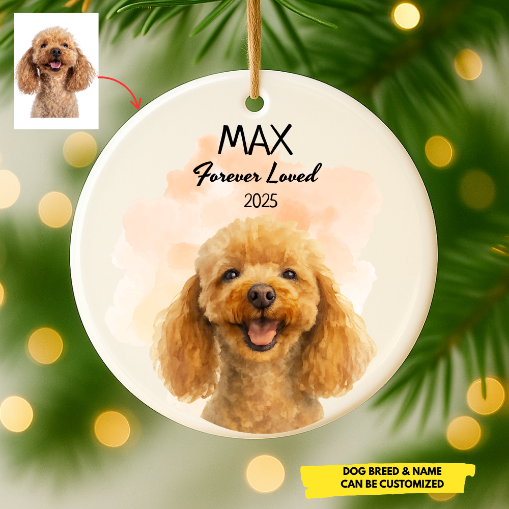 Custom Pet Water Color Ornament – Personalized Dog & Cat Memorial, Made in USA