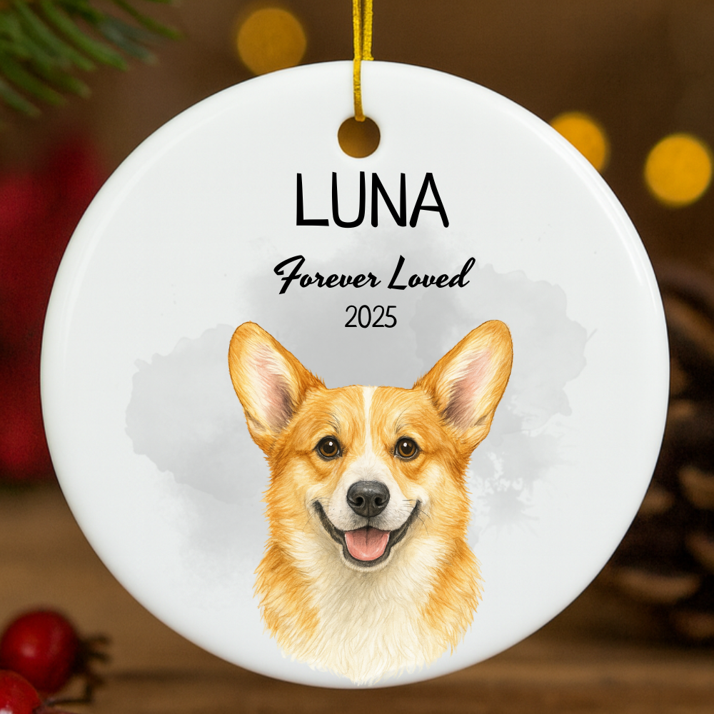 Custom Pet Watercolor Memorial Ornament - Personalized Keepsake