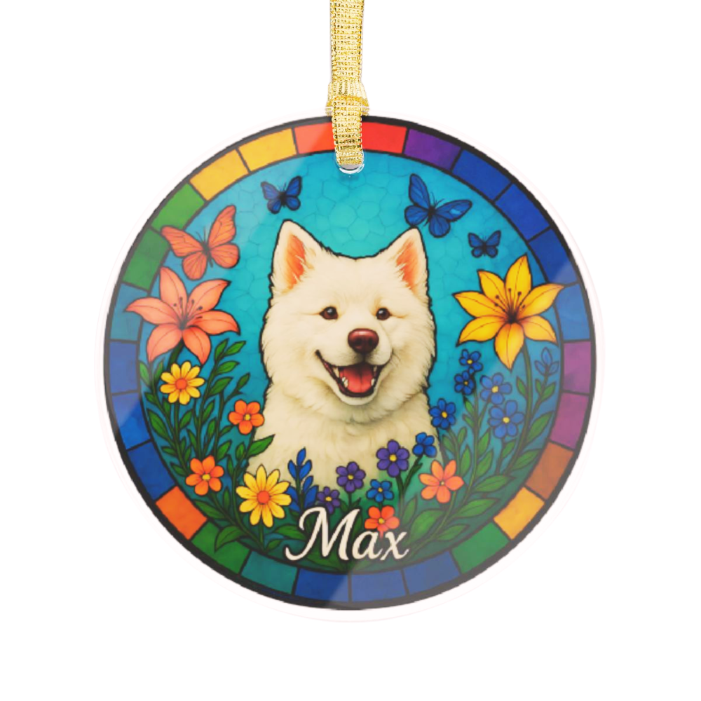 Custom Pet Portrait Stained Glass Ornament – Dog Memorial Gift