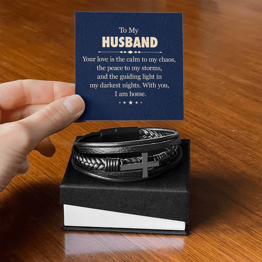 Men's Cross Leather Bracelet