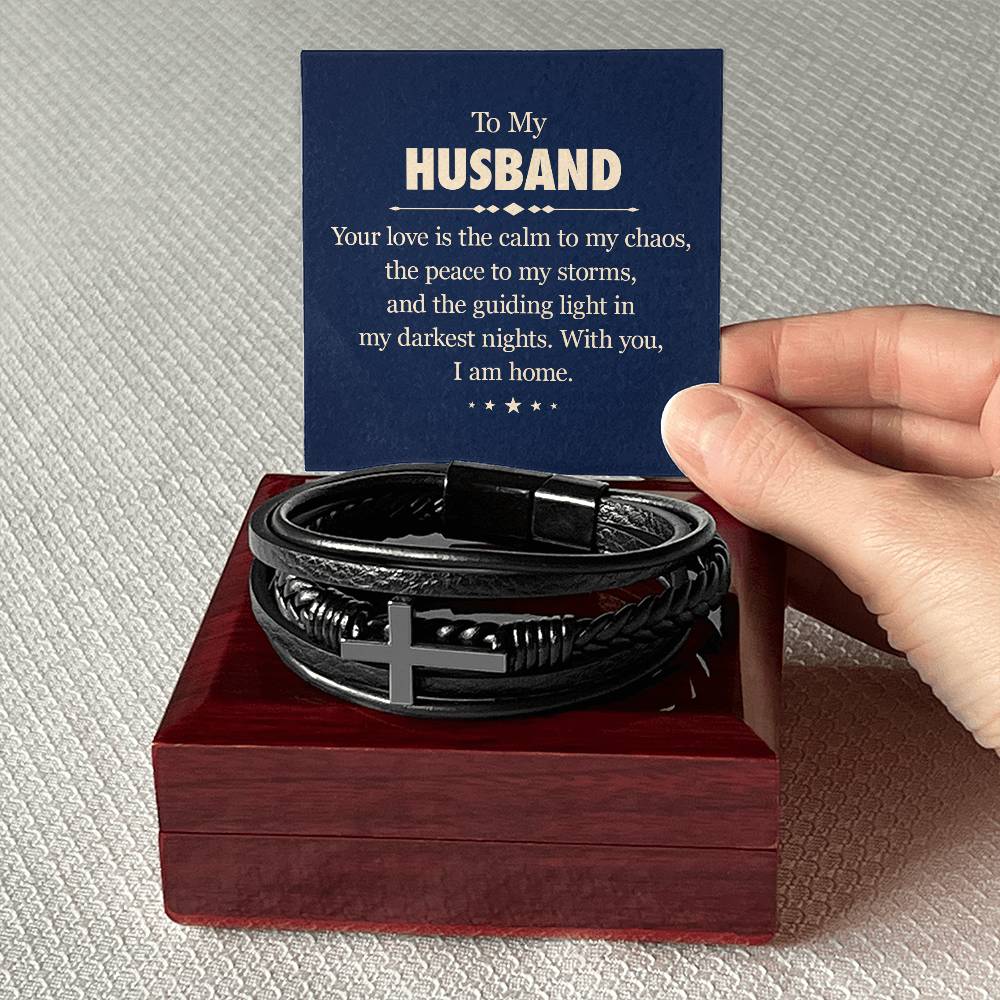 Men's Cross Leather Bracelet