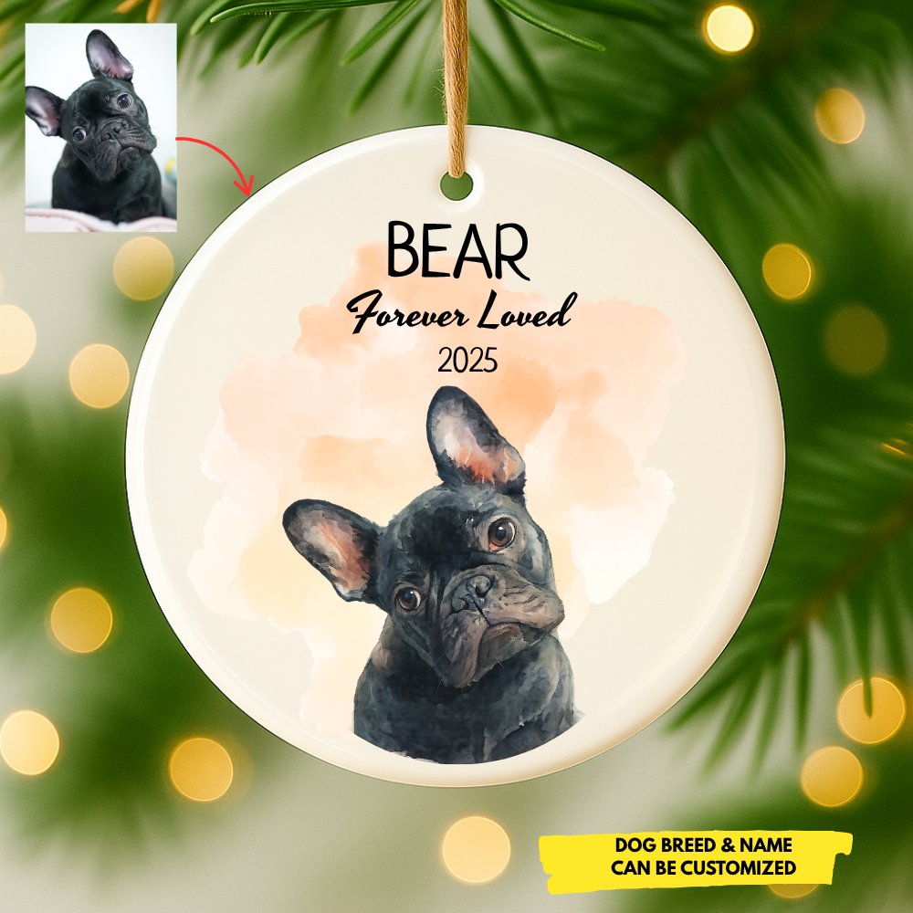 Custom Pet Water Color Ornament – Personalized Dog & Cat Memorial, Made in USA
