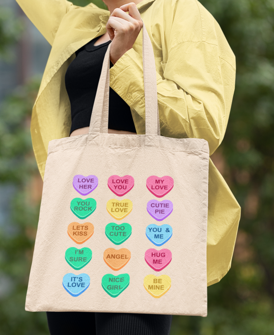 Candy Hearts Canvas Tote Bag