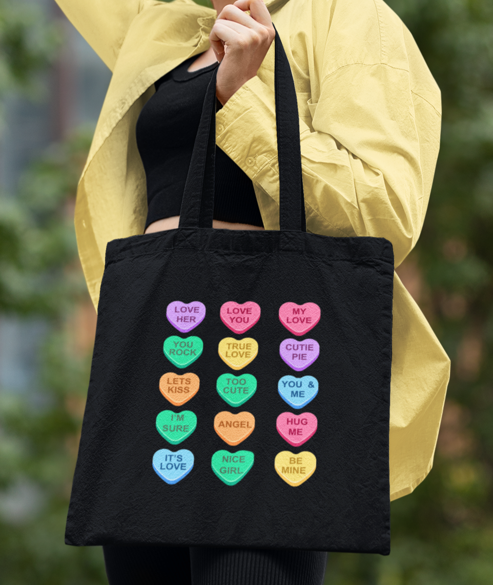 Candy Hearts Canvas Tote Bag