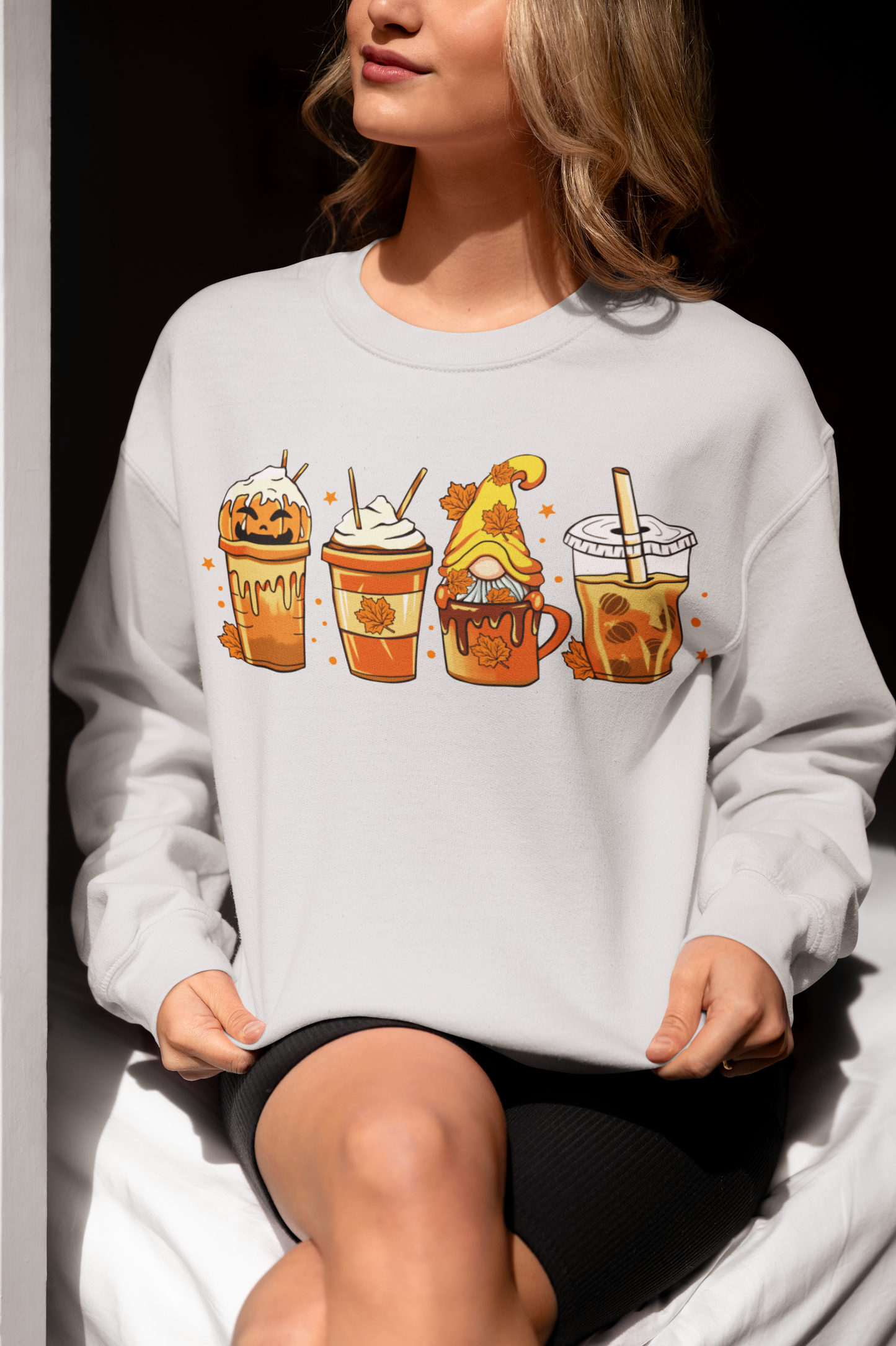 Cozy Fall Sips Autumn Gnome Drink Collection Crewneck Sweatshirt