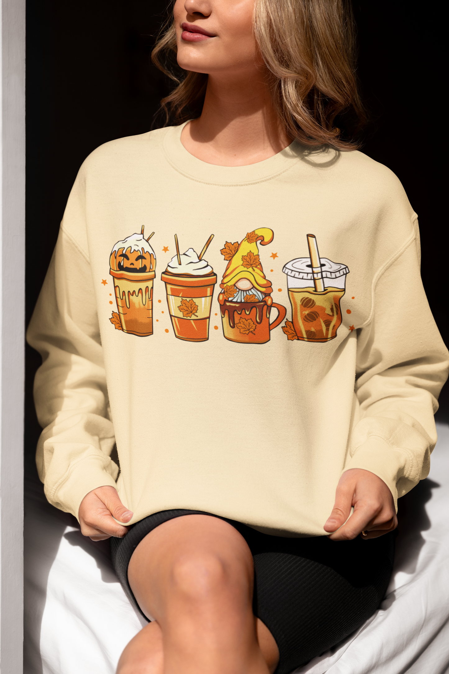 Cozy Fall Sips Autumn Gnome Drink Collection Crewneck Sweatshirt