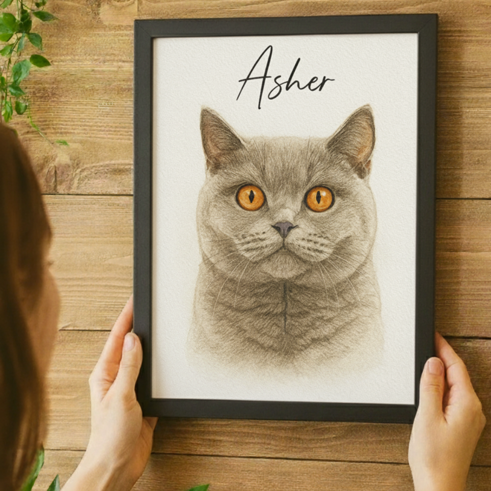 Framed Watercolor Pet Portrait from Photo – Custom Pet Memorial or Appreciation Gift