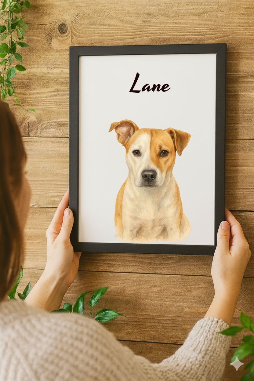 Framed Watercolor Pet Portrait from Photo – Custom Pet Memorial or Appreciation Gift