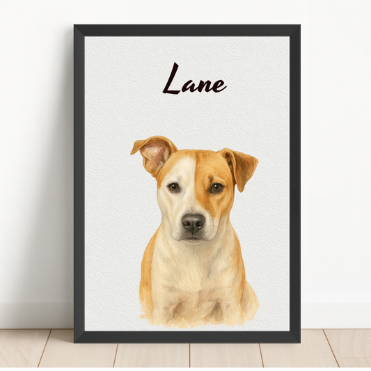 Framed Watercolor Pet Portrait from Photo – Custom Pet Memorial or Appreciation Gift