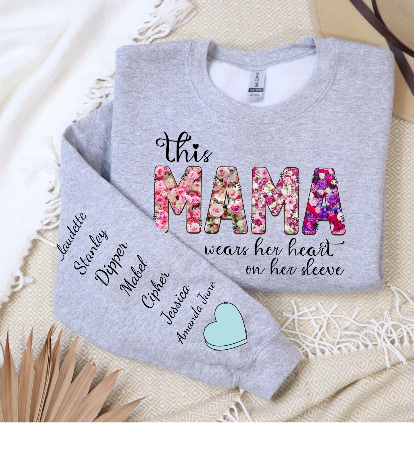 Wears Her Heart On Her Sleeves | Personalized Crewneck