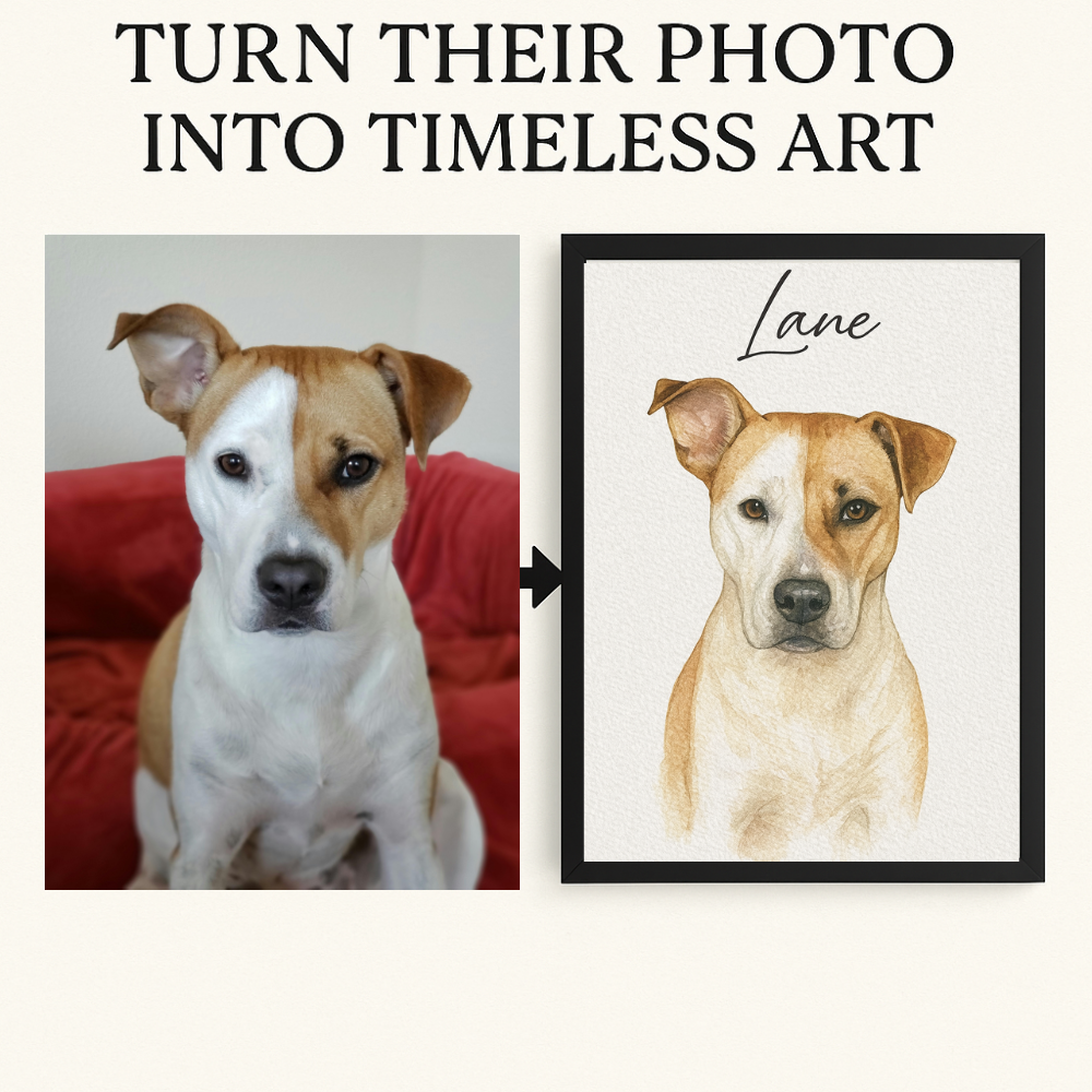 Framed Watercolor Pet Portrait from Photo – Custom Pet Memorial or Appreciation Gift
