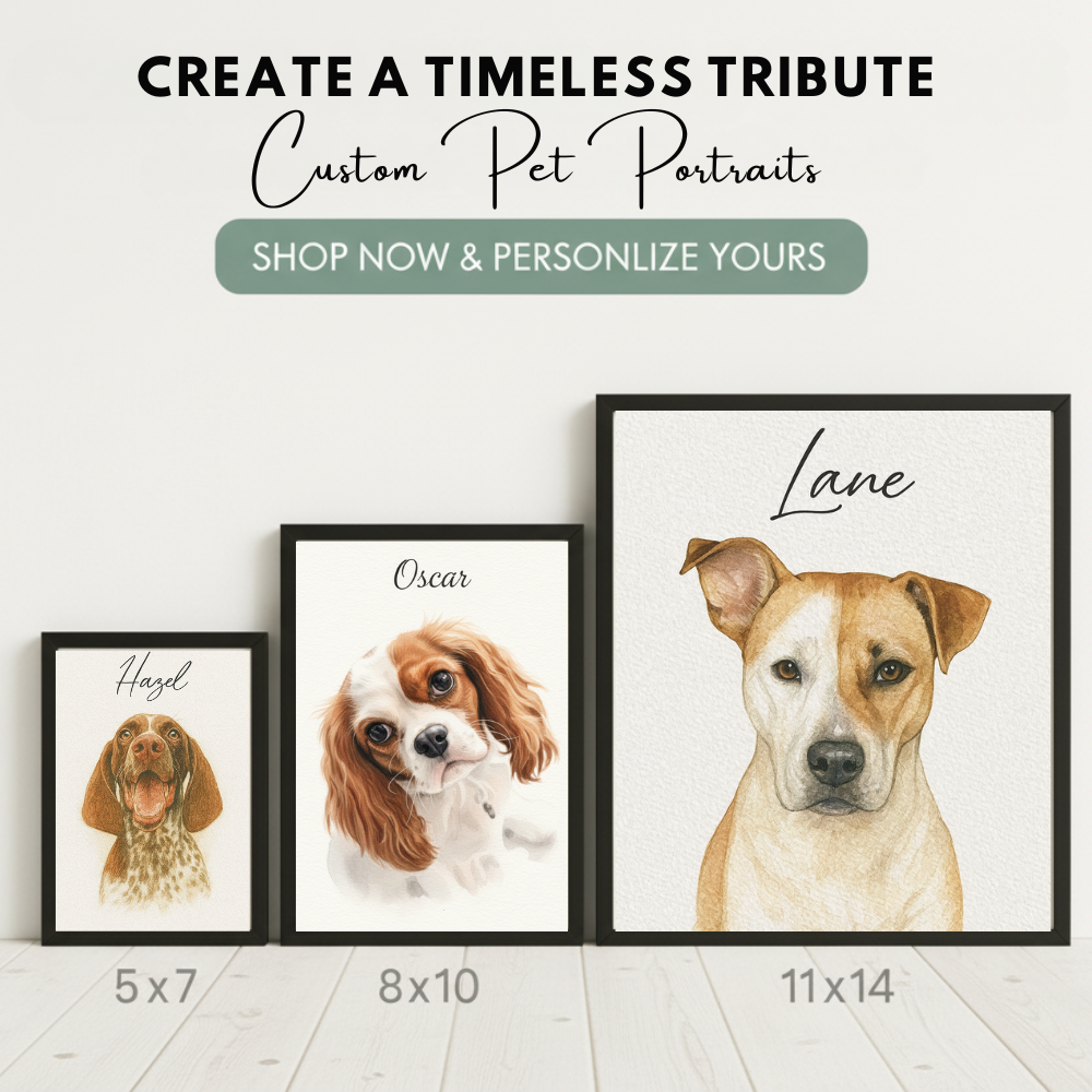 Framed Watercolor Pet Portrait from Photo – Custom Pet Memorial or Appreciation Gift