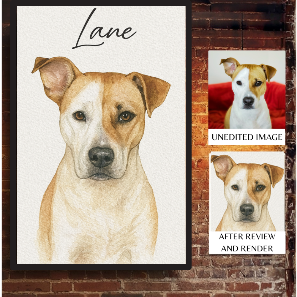 Framed Watercolor Pet Portrait from Photo – Custom Pet Memorial or Appreciation Gift