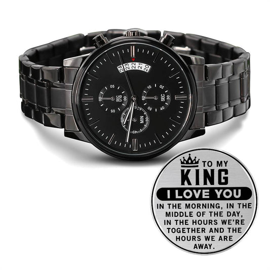 To My King | Engraved Design Black Chronograph Watch