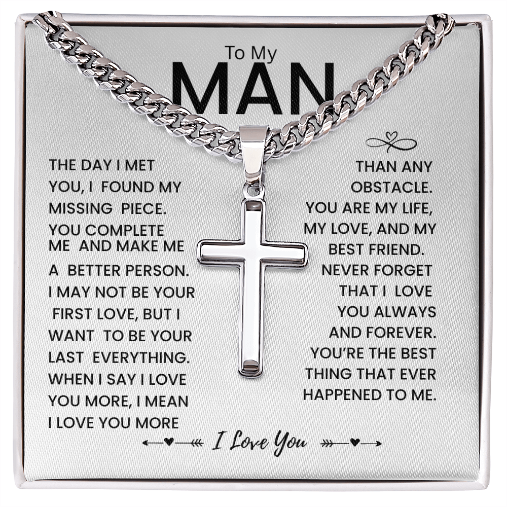 My Man Gift -  You Are My Life, My Love and My Best friend - Artisan Cross Necklace