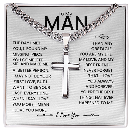 My Man Gift -  You Are My Life, My Love and My Best friend - Artisan Cross Necklace