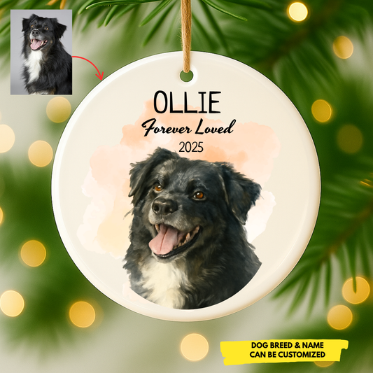 Custom Pet Water Color Ornament – Personalized Dog & Cat Memorial, Made in USA