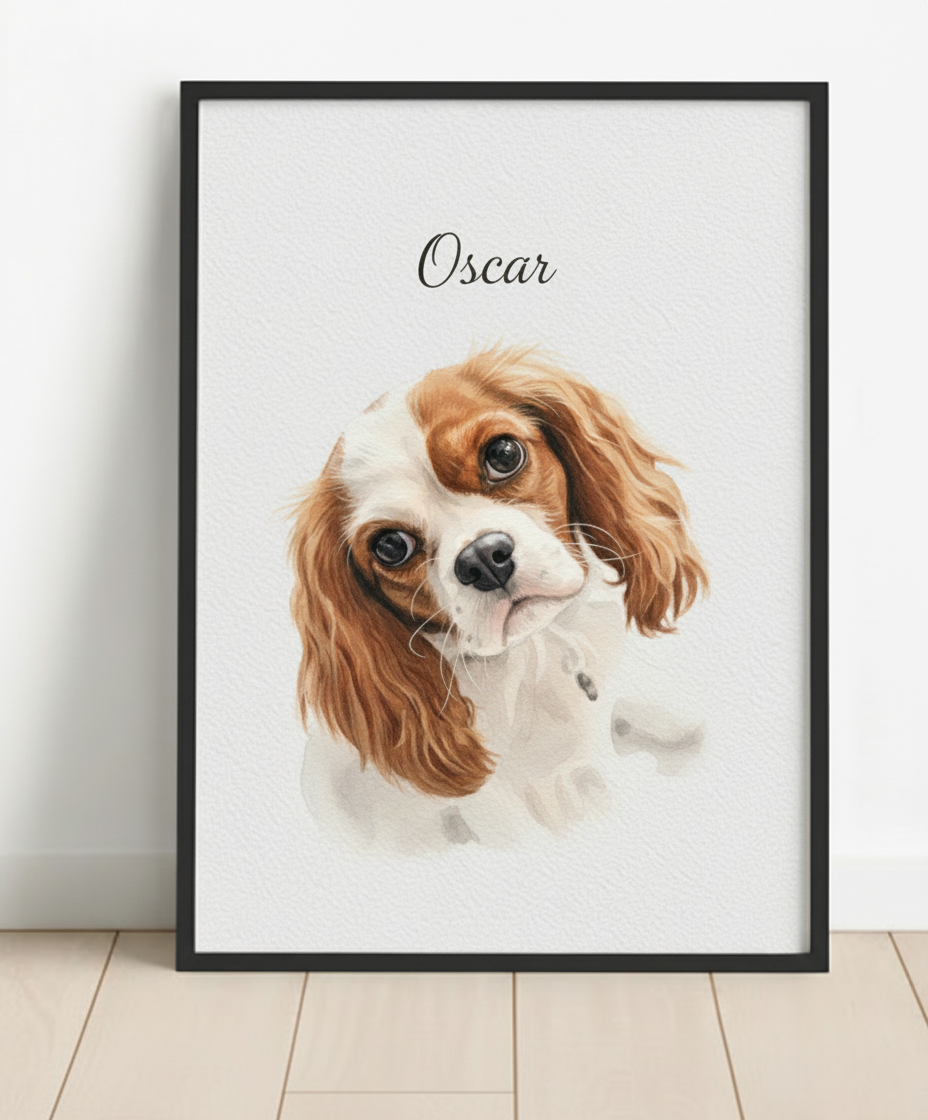 Framed Watercolor Pet Portrait from Photo – Custom Pet Memorial or Appreciation Gift