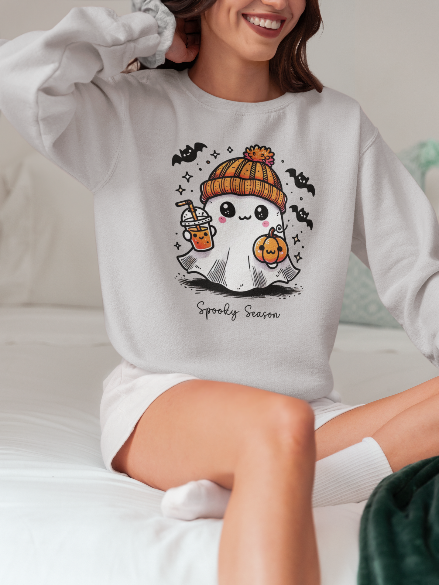 Spooky Season Halloween Crewneck Ghost Drink Sweatshirt