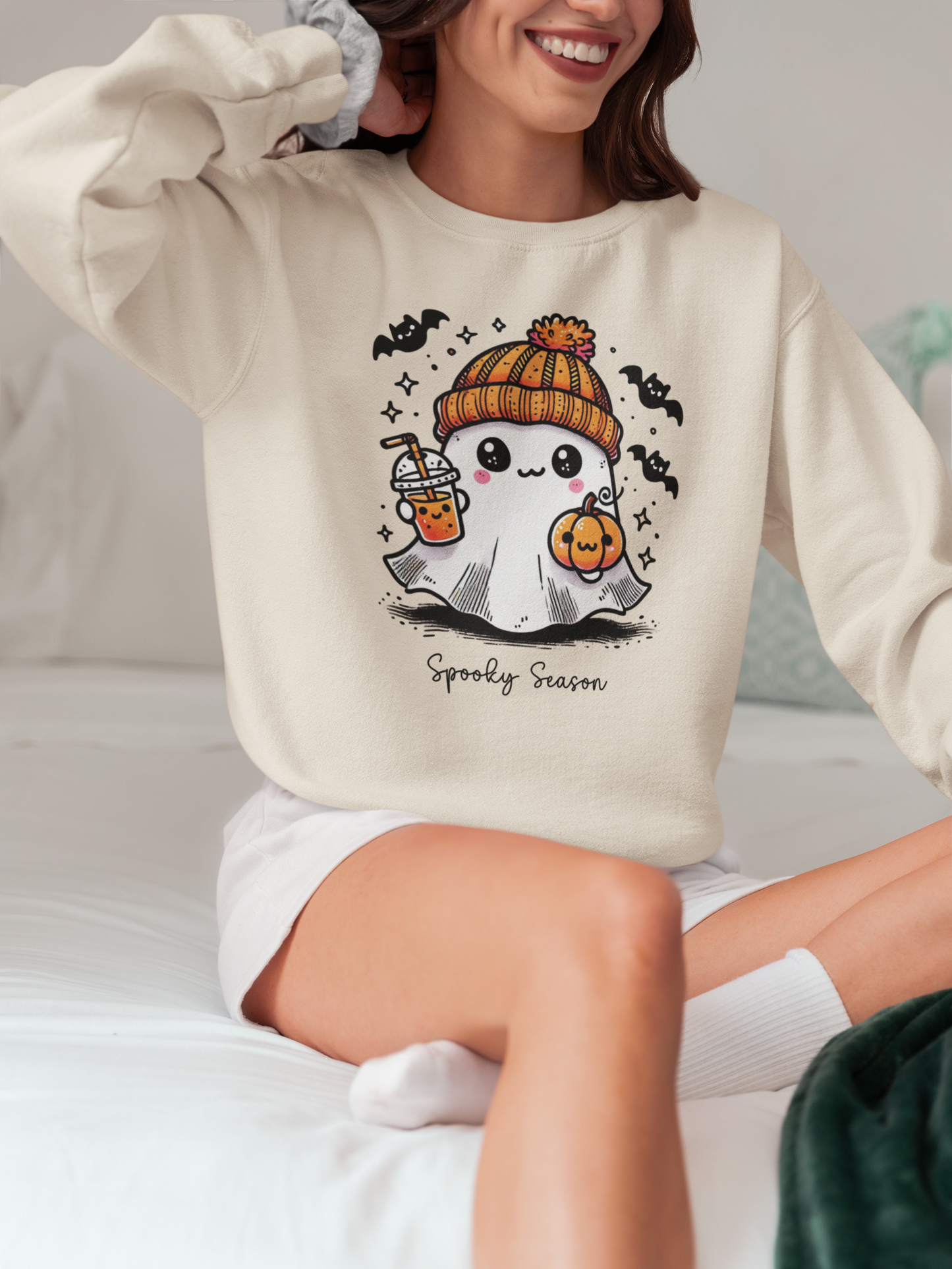 Spooky Season Halloween Crewneck Ghost Drink Sweatshirt