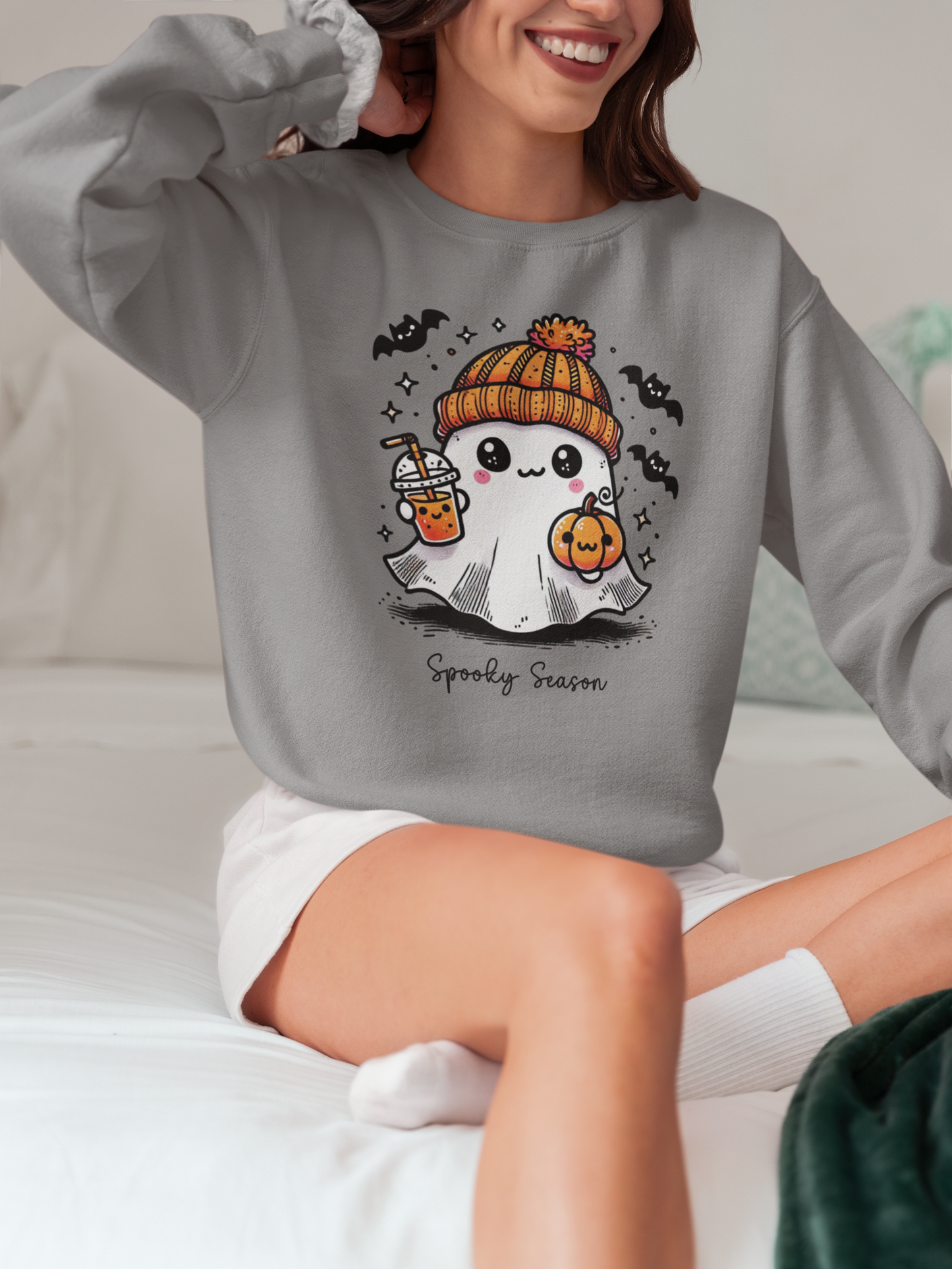 Spooky Season Halloween Crewneck Ghost Drink Sweatshirt