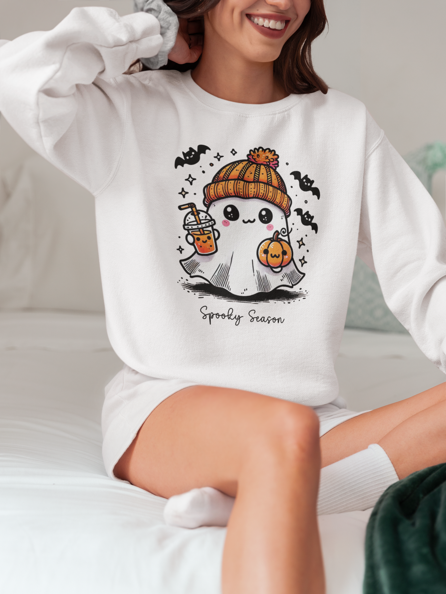 Spooky Season Halloween Crewneck Ghost Drink Sweatshirt