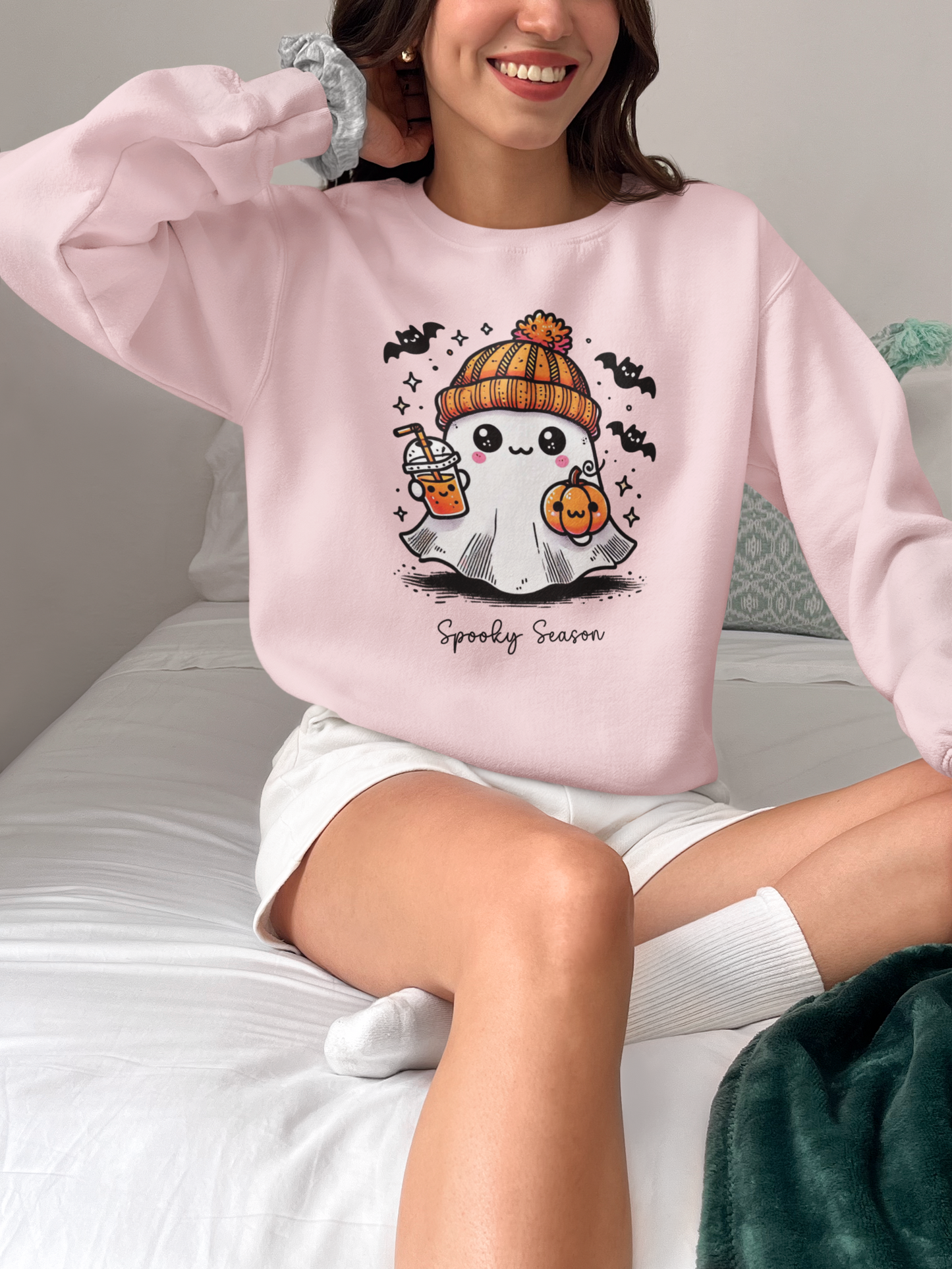 Spooky Season Halloween Crewneck Ghost Drink Sweatshirt